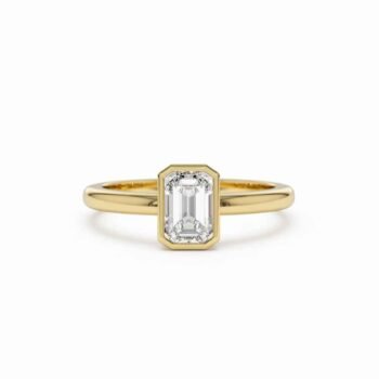 1.50ct Emerald Cut Solitaire Engagement Ring - Classic Bezel Set Gold