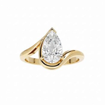 1.50ct Pear Cut Solitaire Engagement Ring - Flowing Bypass Yellow Gold