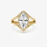 2.0ct Marquise Cut Solitaire Ring - Split Shank Yellow Gold Setting
