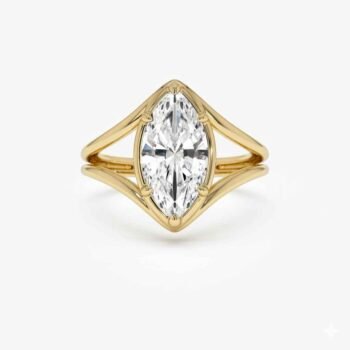 2.0ct Marquise Cut Solitaire Ring - Split Shank Yellow Gold Setting