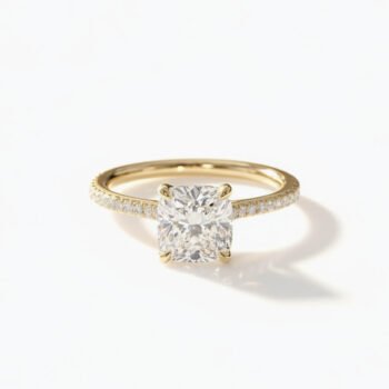 2.0 ctw Cushion Cut Lab Diamond Pavé Engagement Ring in 14K Gold IGI Certified