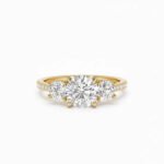 1.50ctw Round Lab Grown Diamond Three-Stone Pave Ring 14k Gold