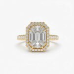 2.25ctw Emerald Cut Lab Grown Diamond Halo Ring Pave Band 14k Gold