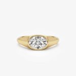 2ct Oval Lab Grown Diamond Signet Ring, 14k Yellow Gold Bezel Set Dainty Pinky Ring, Minimalist Promise Ring