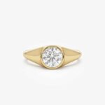 14K Gold 1.50 ctw Lab Grown Diamond Signet Ring Bezel Set Round Dainty Unisex