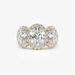 14K Gold 3.35 ctw Oval Lab Grown Diamond Three-Stone Halo Luxury Engagement Ring