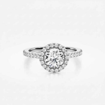 14K Gold 2.30 ctw Round Lab Grown Diamond Halo & Pavé Engagement Ring