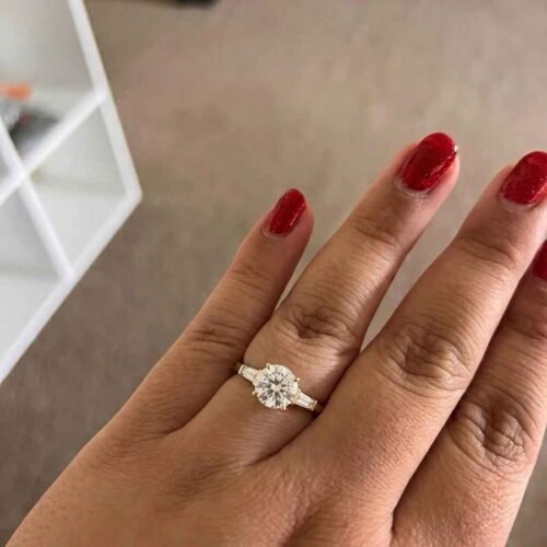14K Gold 2.40 ctw Round & Baguette Lab Diamond Three Stone Engagement Ring photo review
