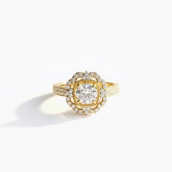 18K Silver 3.0 ctw Round Lab Diamond Vintage Double Halo Engagement Ring
