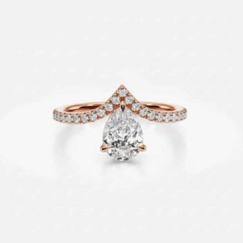 14K Gold 2.0 ctw Pear Lab Diamond Pavé Chevron Engagement Ring