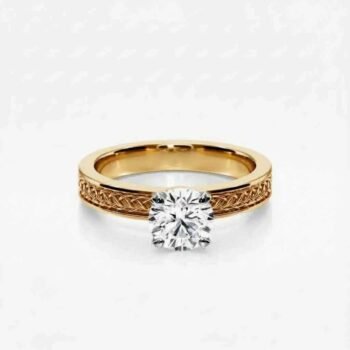 18K Silver 1.50 ctw Round Lab Diamond Pavé Chevron Engagement Ring