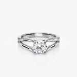 18K Silver 1.50 ctw Round Lab Diamond Modern Split Shank Solitaire Ring
