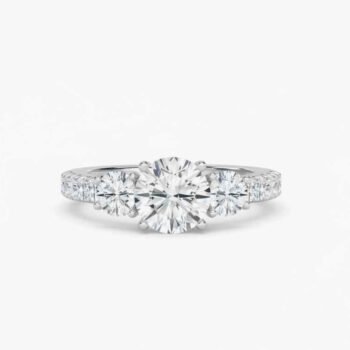 18K Silver 3.50 ctw Round Lab Diamond Three Stone Pavé Engagement Ring