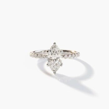 18K Silver 2.0 ctw Marquise Lab Diamond Pavé Solitaire Engagement Ring