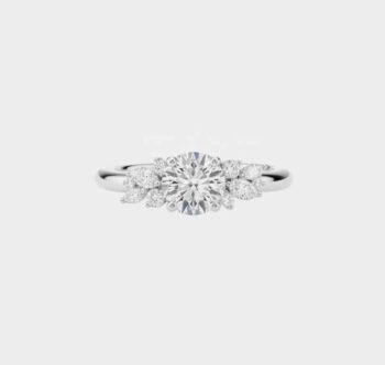 14K Gold 1.5 ctw Round Lab Diamond Floral Cluster Engagement Ring