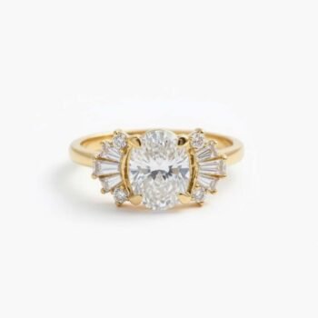 1.81ct Oval Lab Grown Diamond Engagement Ring, 14K Gold Art Deco Vintage Style with Baguette Side Stones, EF/VS1 IGI Certified