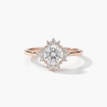 10K Rose Gold 1.5 ctw Round Lab Diamond Starburst Halo Solitaire Ring