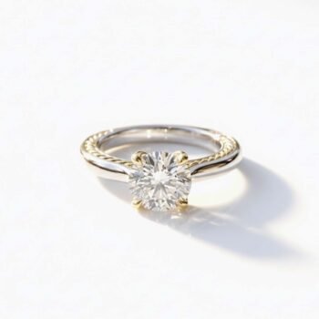 18K Silver Two-Tone 1.5 ctw Round Lab Diamond Textured Solitaire Ring