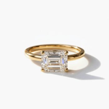 14K Gold 2.00 ctw Emerald cut Lab Grown Diamond East-West Solitaire Engagement Ring