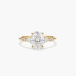 Oval Cut Lab Grown Diamond Engagement Ring 1.09 ct | Side Diamond Band | Silver Ring Yellow or White Tone | CVD HPHT