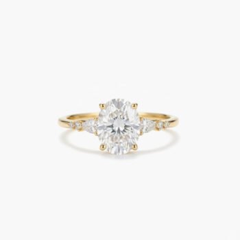 Oval Cut Lab Grown Diamond Engagement Ring 1.09 ct | Side Diamond Band | Silver Ring Yellow or White Tone | CVD HPHT