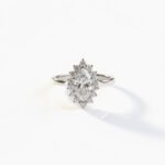 1.35 CTW Marquise Lab Grown Diamond Sunburst Halo Engagement Ring, VS1 EF CVD Diamond, 10K/14K/18K Gold