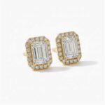 Shopneez 2.20 ctw Emerald & Round Lab Grown Diamond Drop Earrings 18K Silver (EF VS1 CVD)