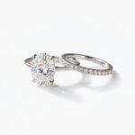 2 Carat Oval Lab Grown Diamond 14K White Gold Engagement Ring Set with 0.42 CT Pave Wedding Band IGI Certified Bridal Set