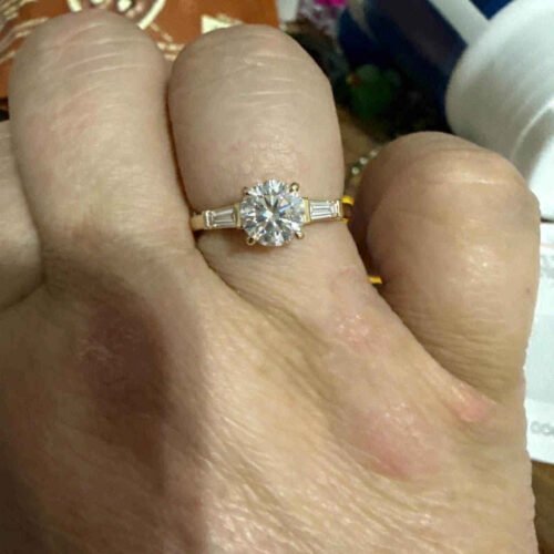 14K Gold 2.40 ctw Round & Baguette Lab Diamond Three Stone Engagement Ring photo review