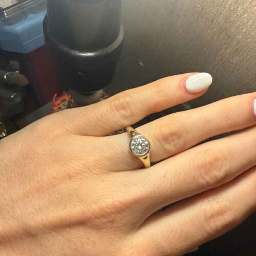 14K Gold 1.50 ctw Lab Grown Diamond Signet Ring Bezel Set Round Dainty Unisex photo review