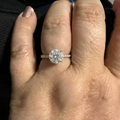 2.0ctw Round Lab Diamond Pavé Engagement Ring E-F/VS1 Gold photo review