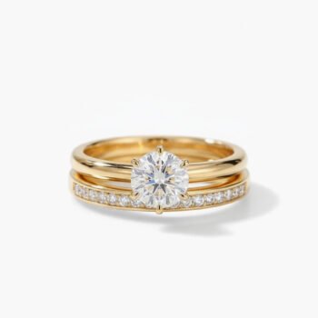 2.16 CTW Round Lab Grown Diamond Cathedral Bridal Set - 14K Yellow Gold Solitaire Ring & Channel Set Wedding Band (EF/VS1)