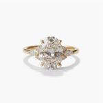 3.32ct Oval Lab Grown Diamond Engagement Ring, 14k Gold Marquise & Round Cluster Accent Bridal Ring, E-F/VS1