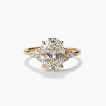 3.32ct Oval Lab Grown Diamond Engagement Ring, 14k Gold Marquise & Round Cluster Accent Bridal Ring, E-F/VS1