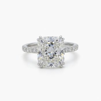 5.25ct Cushion Cut Lab Grown Diamond Engagement Ring, 14k Gold Pavé Band & Hidden Halo, E-F/VS1 Brilliant Bridal Ring
