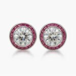 Round Moissanite Halo Stud Earrings 2.01 CTW Ruby Baguette Halo Sterling Silver Vintage Art Deco Earrings Gift for Her