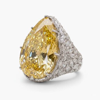 Huge 30.11 CT Pear Cut Yellow Citrine Ring Statement Halo Pave Moissanite Cocktail Ring 925 Silver