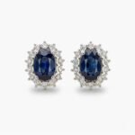 Oval Blue Sapphire Halo Stud Earrings | Lab Created Sapphire & Moissanite | Vintage Halo Earrings | 925 Silver Studs