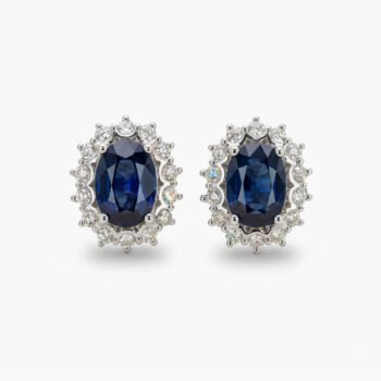 Oval Blue Sapphire Halo Stud Earrings | Lab Created Sapphire & Moissanite | Vintage Halo Earrings | 925 Silver Studs