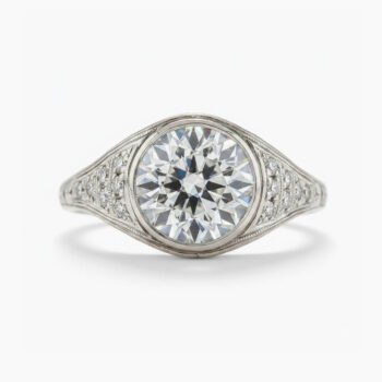 3.11 Ct Round Moissanite Engagement Ring | Vintage Bezel Halo Split Shank Ring | VVS1 DE Moissanite | 925 Silver Art Deco Ring