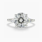 3.04 CT Round Moissanite Engagement Ring, Baguette Side Stone Ring, VVS1 DE Color Moissanite Solitaire, 925 Silver Bridal Ring