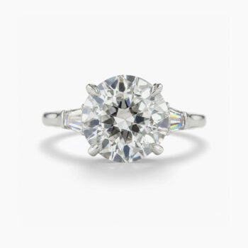 3.04 CT Round Moissanite Engagement Ring, Baguette Side Stone Ring, VVS1 DE Color Moissanite Solitaire, 925 Silver Bridal Ring