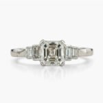 Asscher Cut Moissanite Ring 1.55 Ct | Three Stone Baguette Moissanite Engagement Ring | 925 Silver Step Cut Bridal Ring