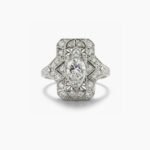 Art Deco Moissanite Engagement Ring 1.02 CT Round Cut, Vintage Square Halo Filigree Ring, 925 Silver Statement Ring