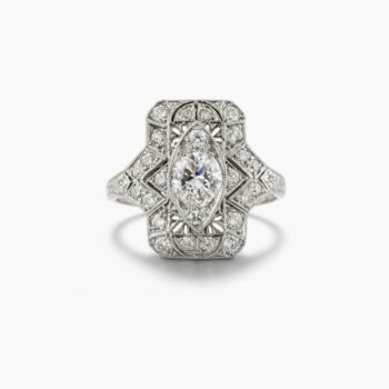 Art Deco Moissanite Engagement Ring 1.02 CT Round Cut, Vintage Square Halo Filigree Ring, 925 Silver Statement Ring