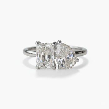 Toi Et Moi Moissanite Ring Pear Radiant Cut 925 Silver | 1.55ct Pear & 2.10ct Radiant Two Stone Engagement Ring | DE VVS1