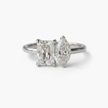 Radiant Marquise Toi Et Moi Moissanite Ring 925 Silver | 1.58ct Radiant & 1.25ct Marquise Two Stone Engagement Ring | DE VVS1