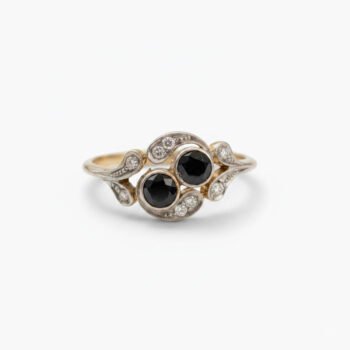 Vintage Double Black Moissanite Ring 0.70ct Art Nouveau Swirl Ring Milgrain Bypass Engagement Ring 925 Silver Promise Ring