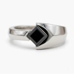 Princess Cut Black Moissanite Ring 1.02 CT | Modern Tension Style Split Shank Ring | Minimalist Statement Ring | 925 Silver