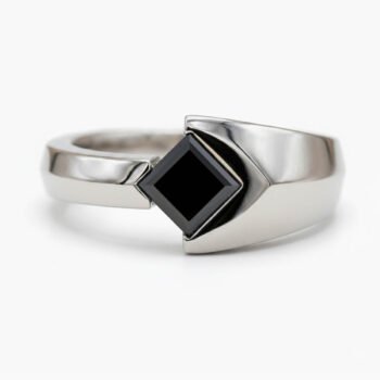 Princess Cut Black Moissanite Ring 1.02 CT | Modern Tension Style Split Shank Ring | Minimalist Statement Ring | 925 Silver